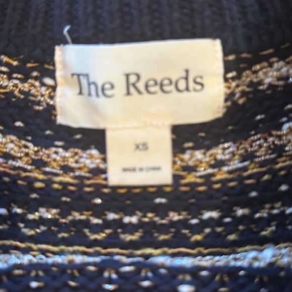 J Crew 🔥 The Reeds Navy Gold Cotton Blend Sparkly Fair Isle Pullover Sweater - Picture 5 of 7